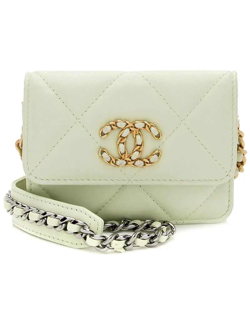 Chanel Green Lambskin 19 Flap Coin Purse On Chain (Authentic Pre-Loved Nocolor