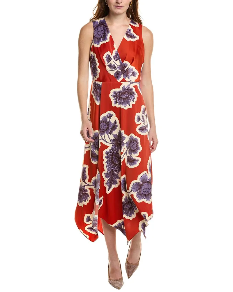 Anne Klein Asymmetrical Surplice Midi Dress Red