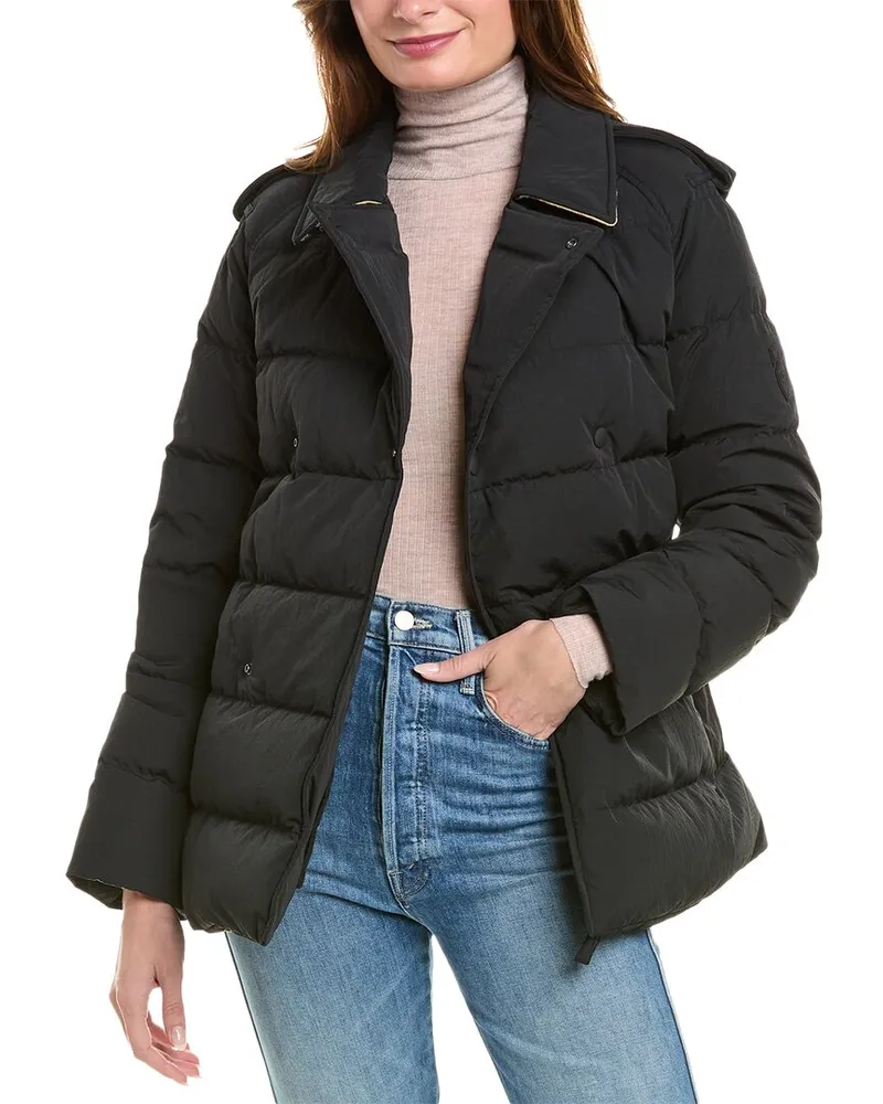 Burberry Short Wool-Trim Coat Black