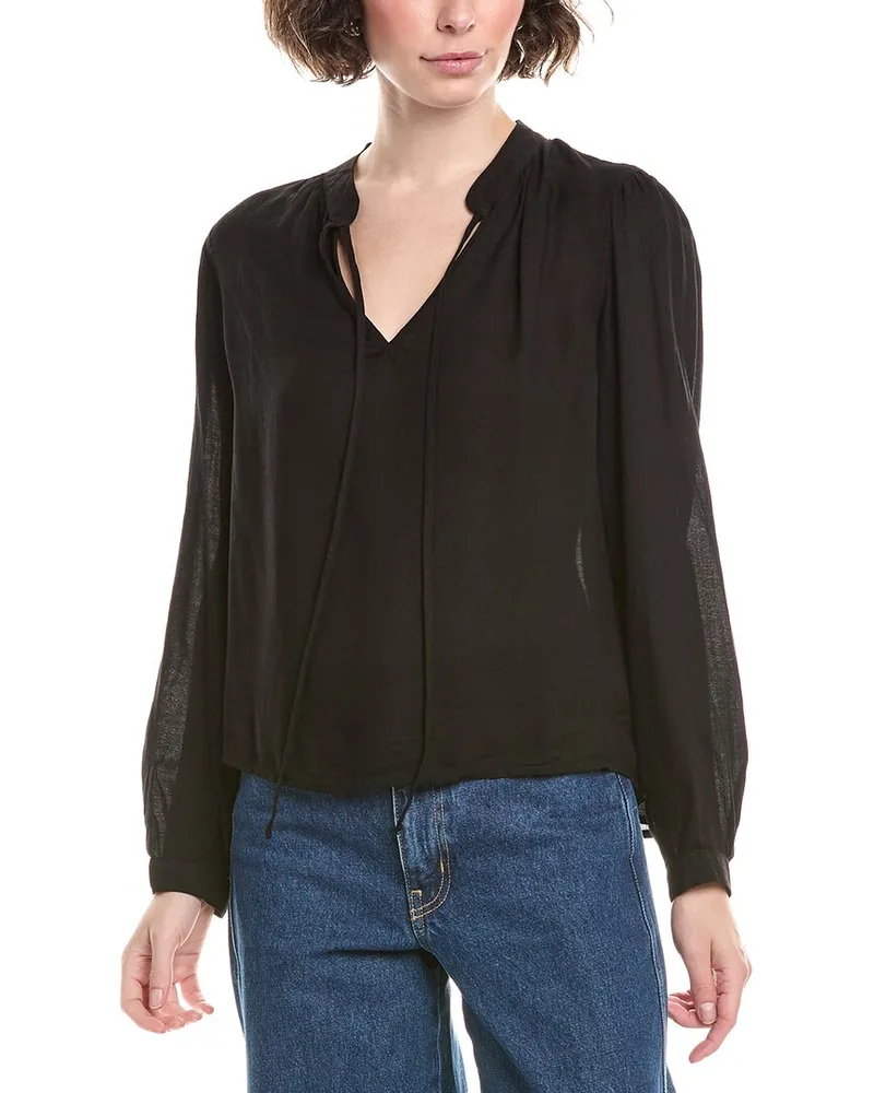 Bella Dahl Flowy Tie Neck Blouse Black