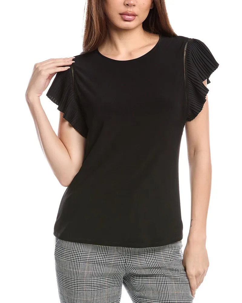 Anne Klein Pleated Flutter Sleeve Tank Black