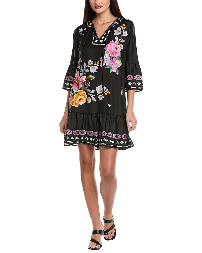 Johnny Was Petite Hailee Silk-Blend Mini Dress Black