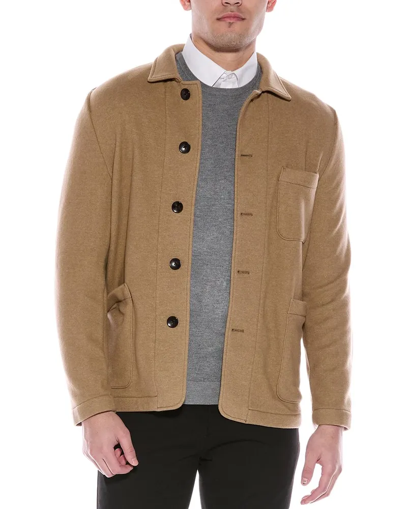 HUGO BOSS Wool-Blend Shirt Jacket Beige