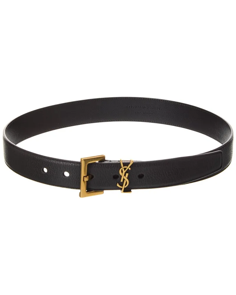 Saint Laurent Cassandre Leather Belt Black