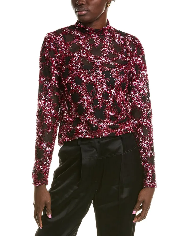 BCBGMAXAZRIA Sequin Turtleneck Pullover Red