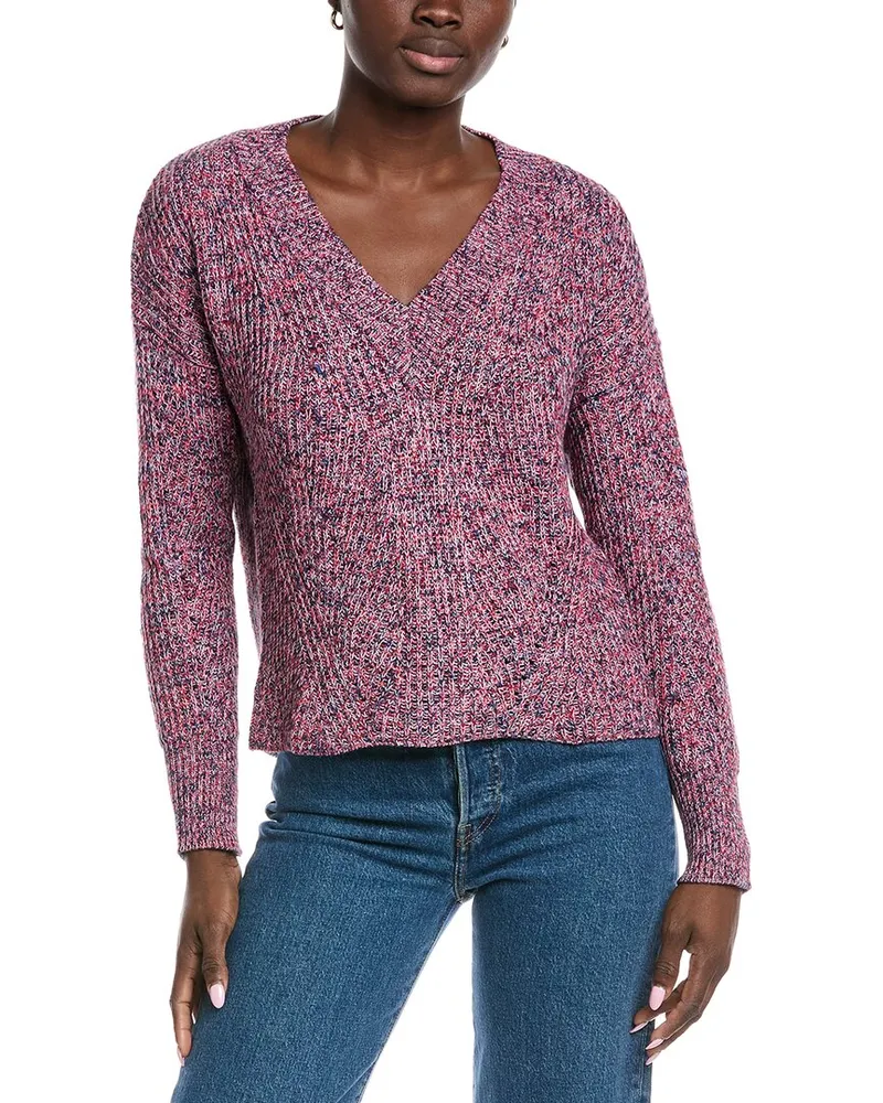 Autumn Cashmere Cotton by  Marled Shaker V-Neck Sweater Pink