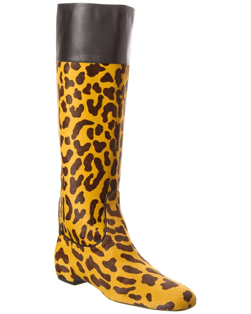 Roger Vivier Haircalf & Leather Knee-High Boot Brown