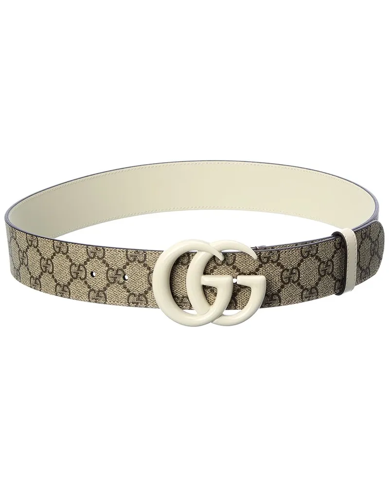 Gucci GG Marmont Wide GG Supreme Canvas & Leather Belt White