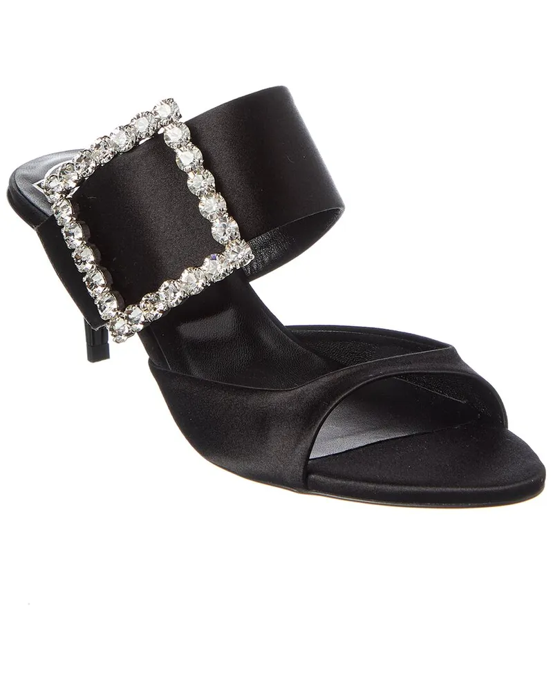 Roger Vivier Sabot Buckle Strass Satin Sandal Black