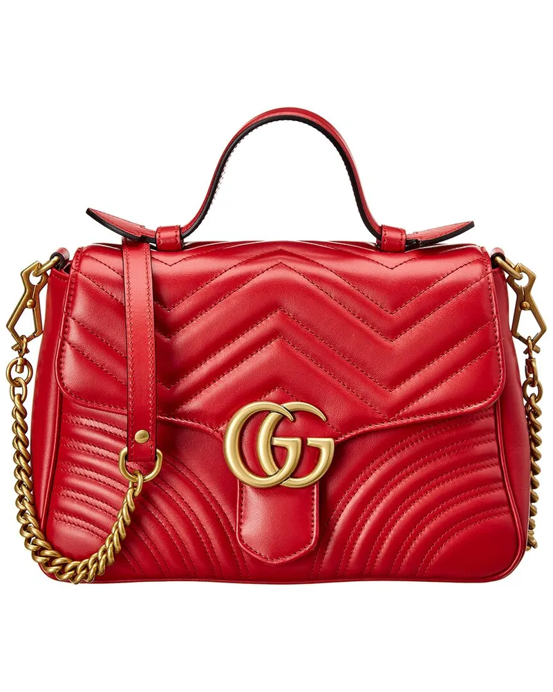 Gucci GG Marmont Small Matelasse Leather Top Handle Satchel Red