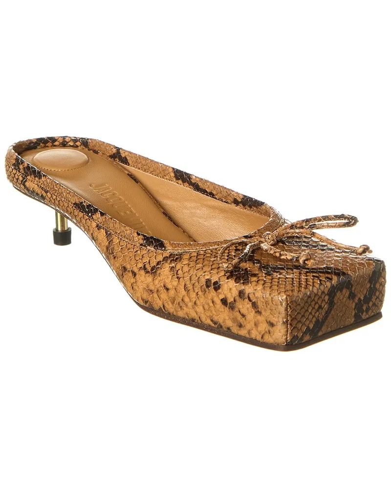 Jacquemus Snake-Embossed Leather Mule Brown