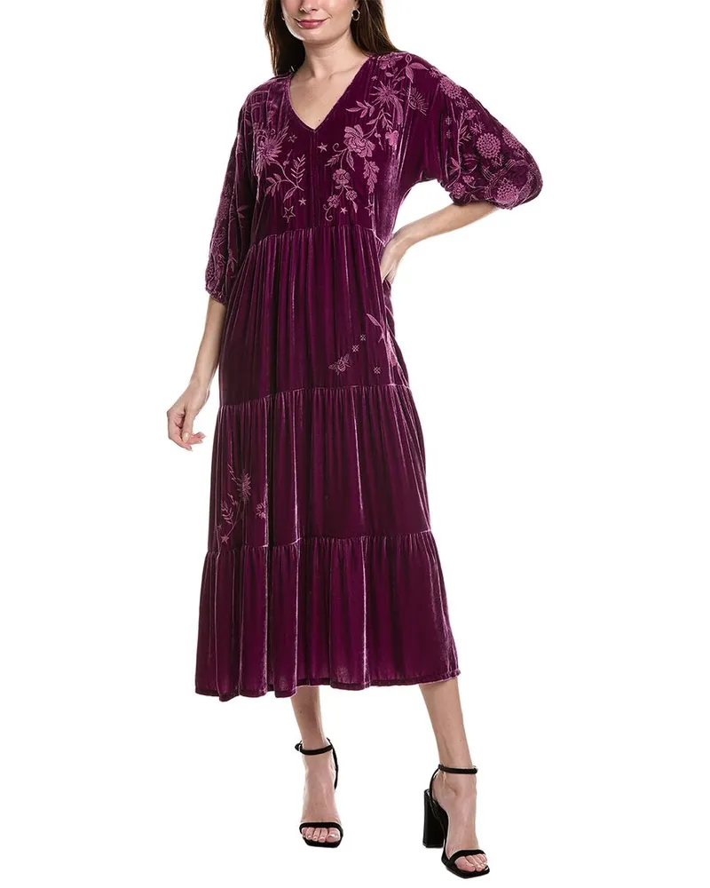 Johnny Was Torine Silk-Blend Midi Dress Purple