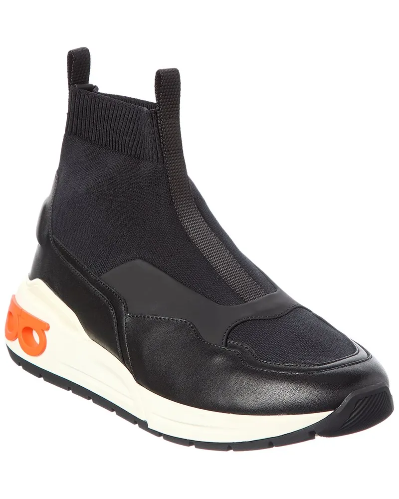 Ferragamo Cosma Leather High-Top Sock Sneaker Black