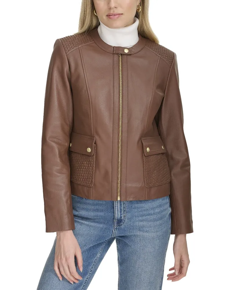 COLE HAAN Lambskin Jacket Brown