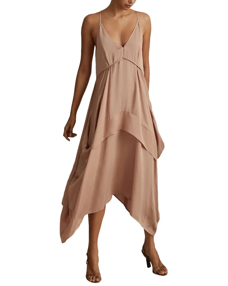 Reiss Demi V Neck Strappy Dress Beige