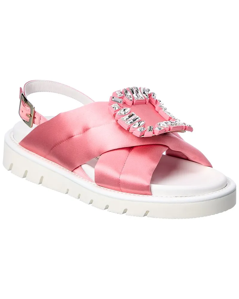 Roger Vivier Viv' Winter Puffy Strass Buckle Satin Sandal Pink