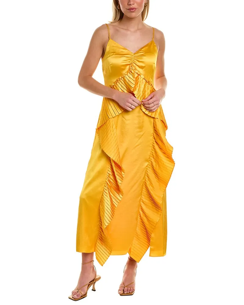 AMUR Leena Pleated Maxi Dress Yellow