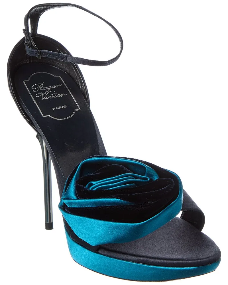Roger Vivier Rose Satin & Velvet Platform Sandal Blue