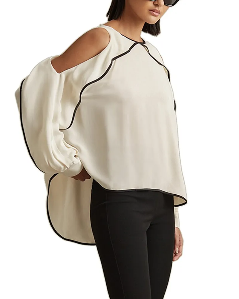 Reiss Daria Ruffle Cold Shoulder Top White
