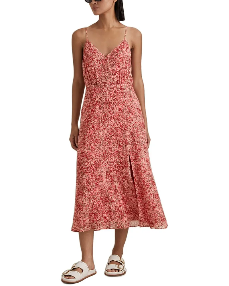 Reiss Olivia Printed Strappy Midi Dress Red