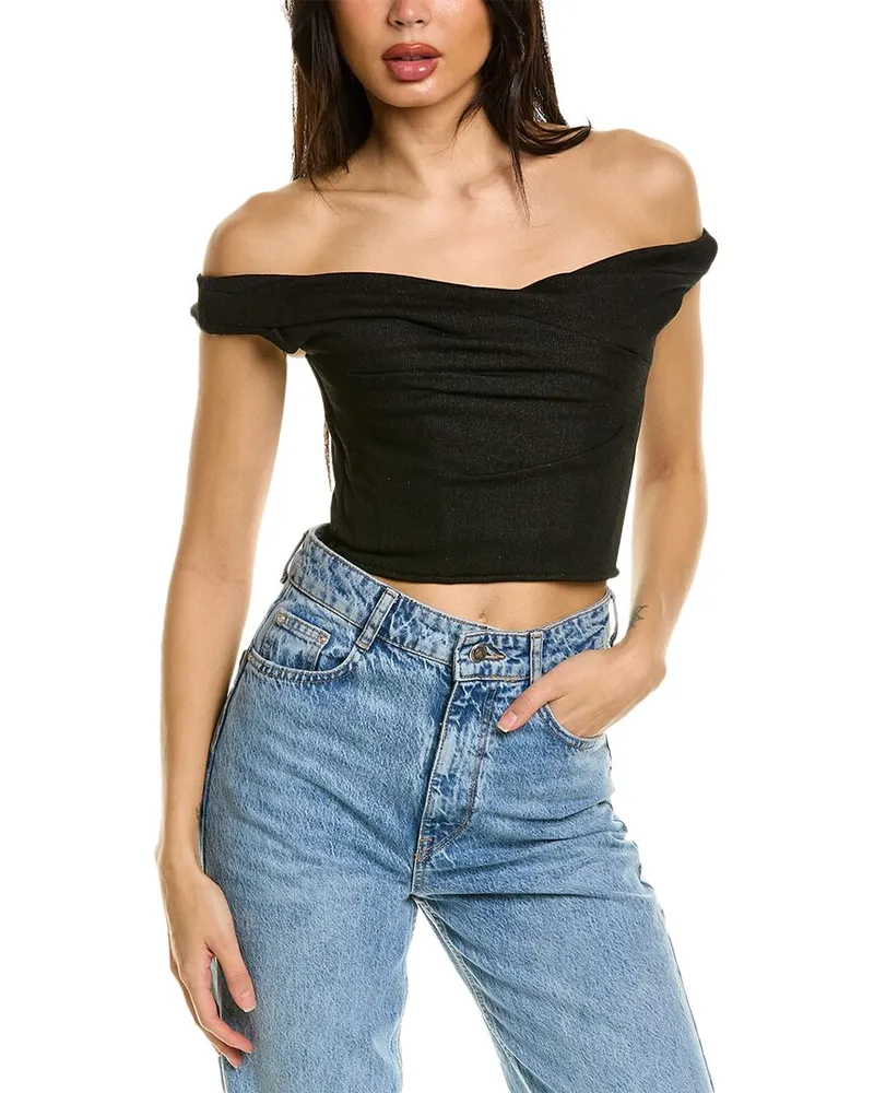 RTA Jewel Off-Shoulder Corset Sweatshirt Black