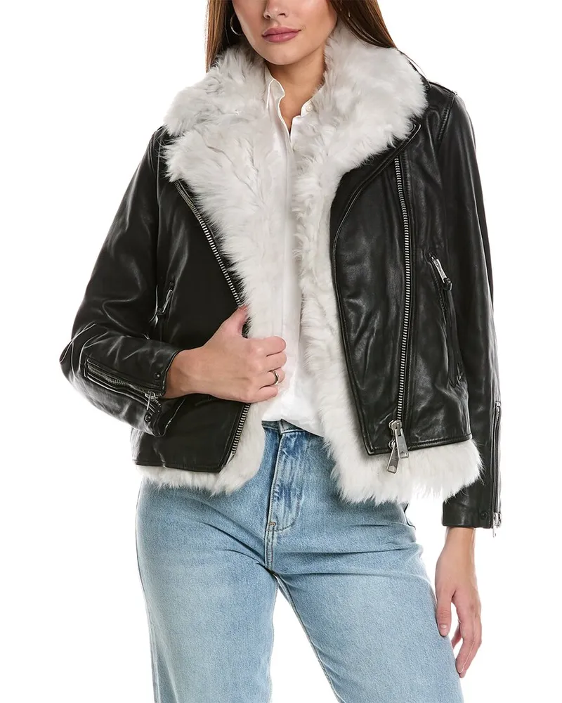AllSaints 2pc Lyra Shearling Jacket & Vest Set Black