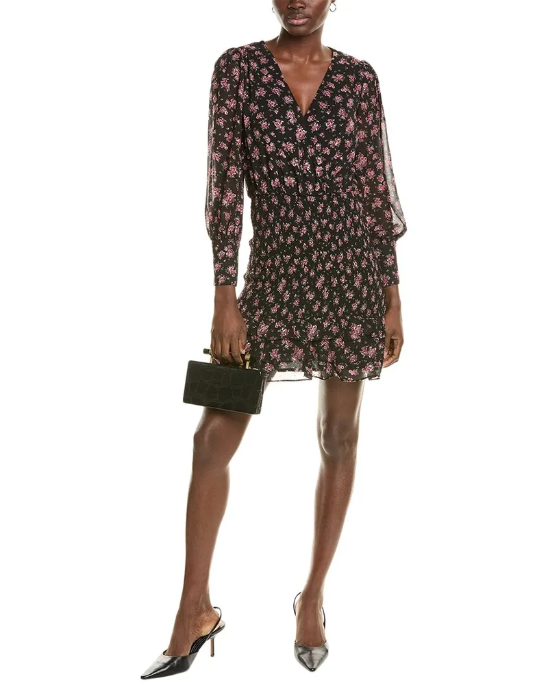 1.STATE V-Neck Ruffled Smocked Mini Dress Gold