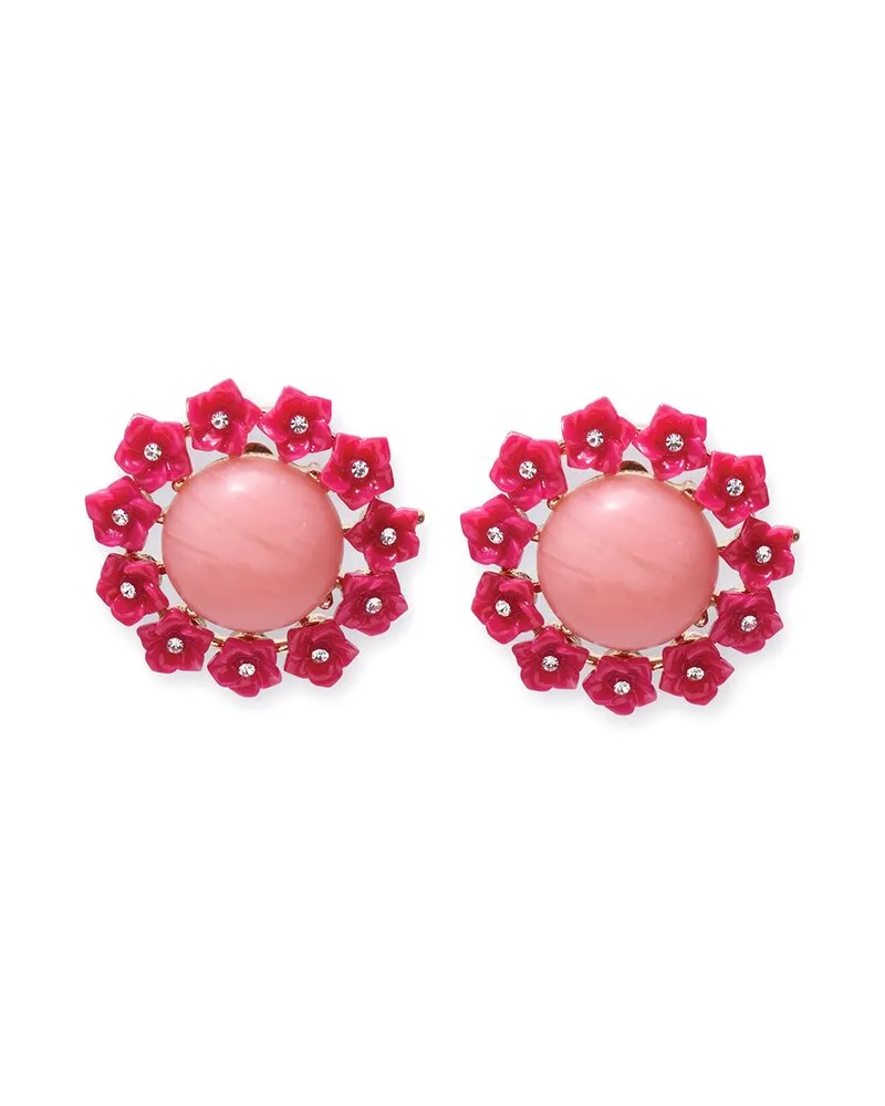 Carolina Herrera New York Cabochon & Flower Stud Earrings Nocolor