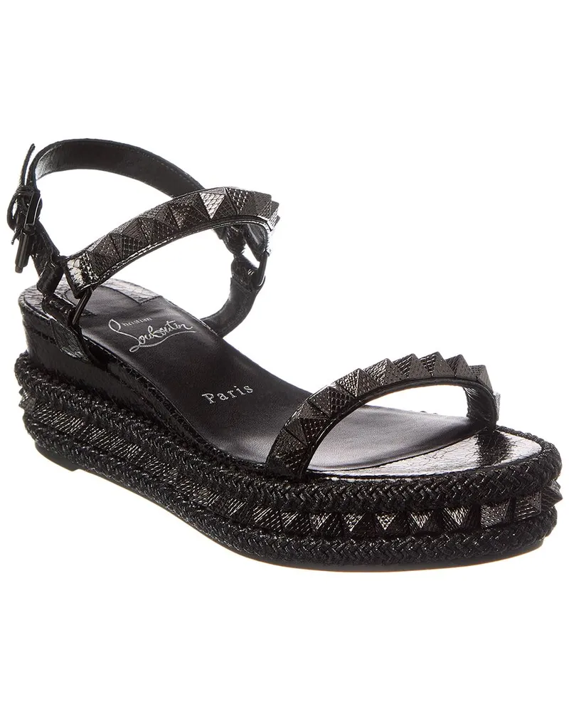 Christian Louboutin Pyraclou 60 Leather Wedge Sandal Black
