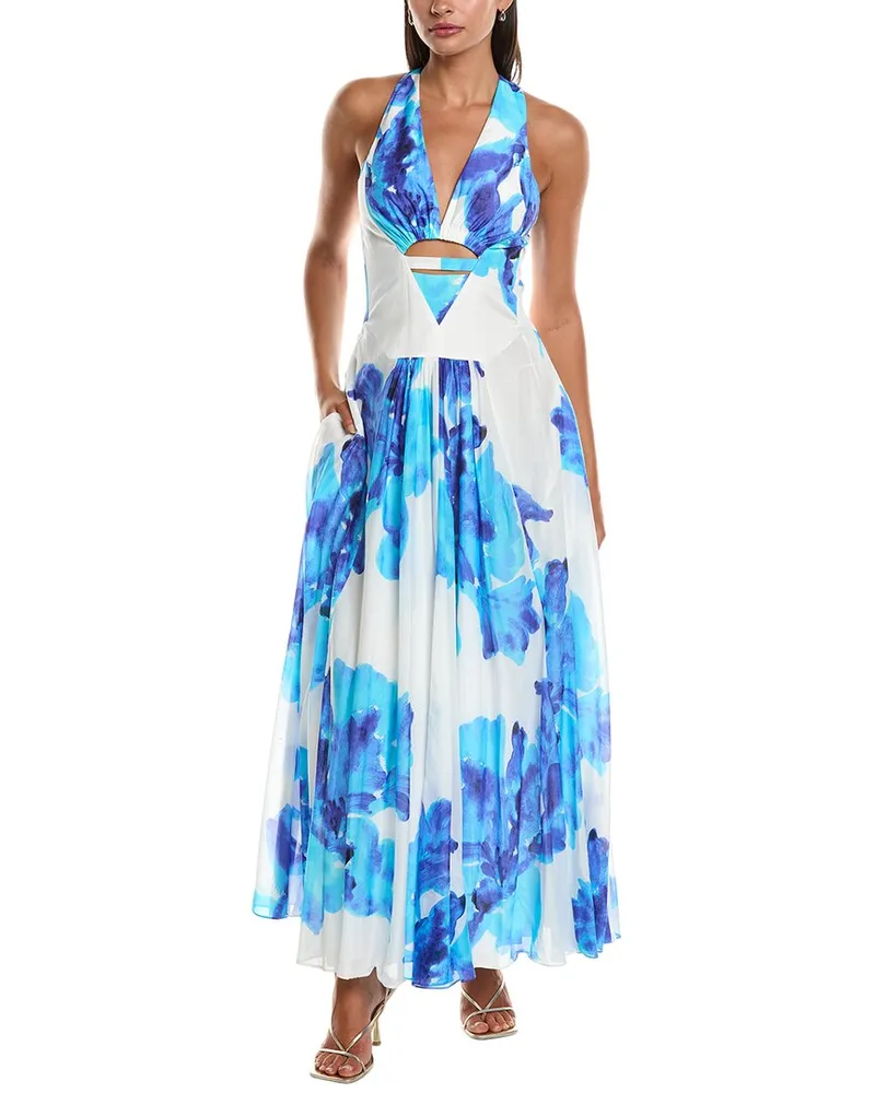 NICHOLAS Silk-Blend Maxi Dress Blue
