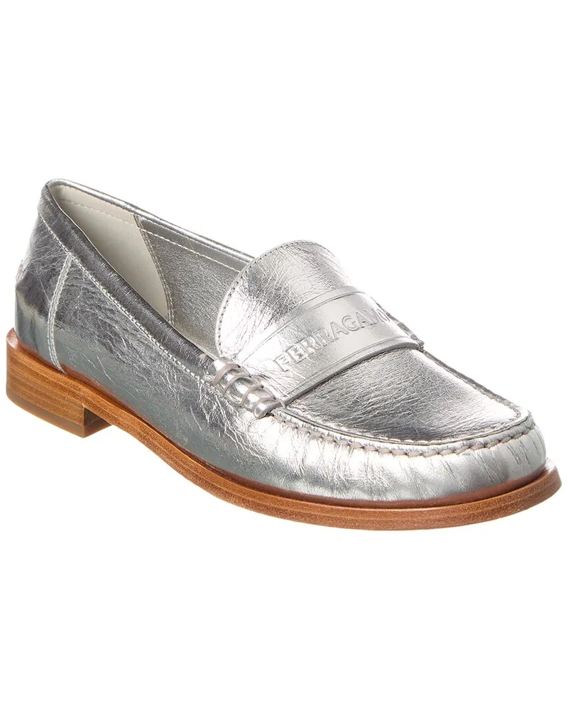 Ferragamo Leather Loafer Silver