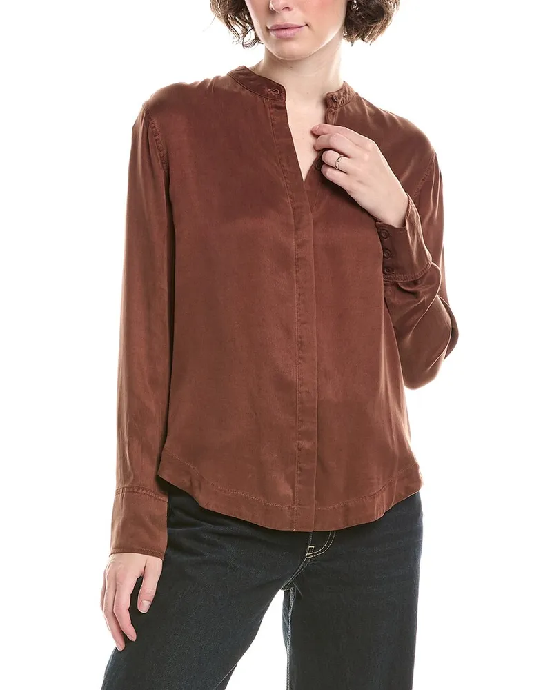 Bella Dahl Mandarin Collar Button-Up Shirt Brown