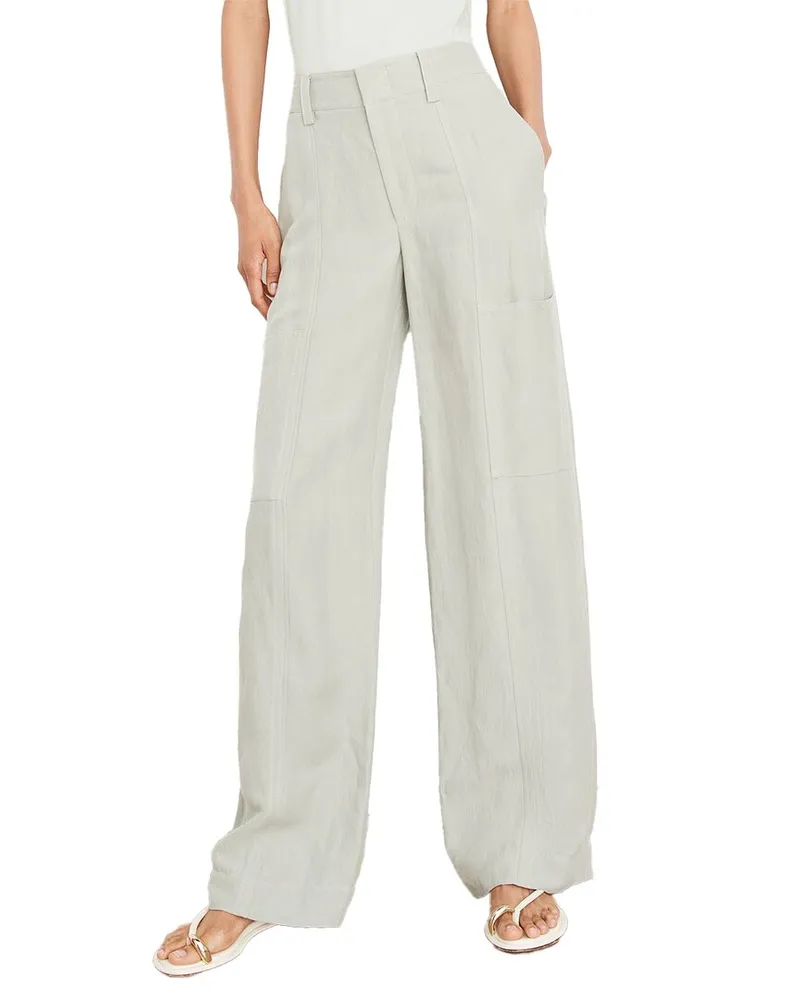 Vince Drop Waist Utility Linen-Blend Wide Leg Pant Green