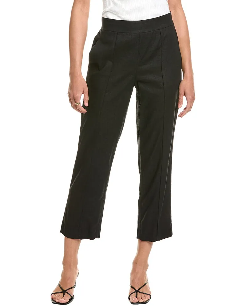 Vince Mid-Rise Tapered Linen-Blend Pull-On Pant Black