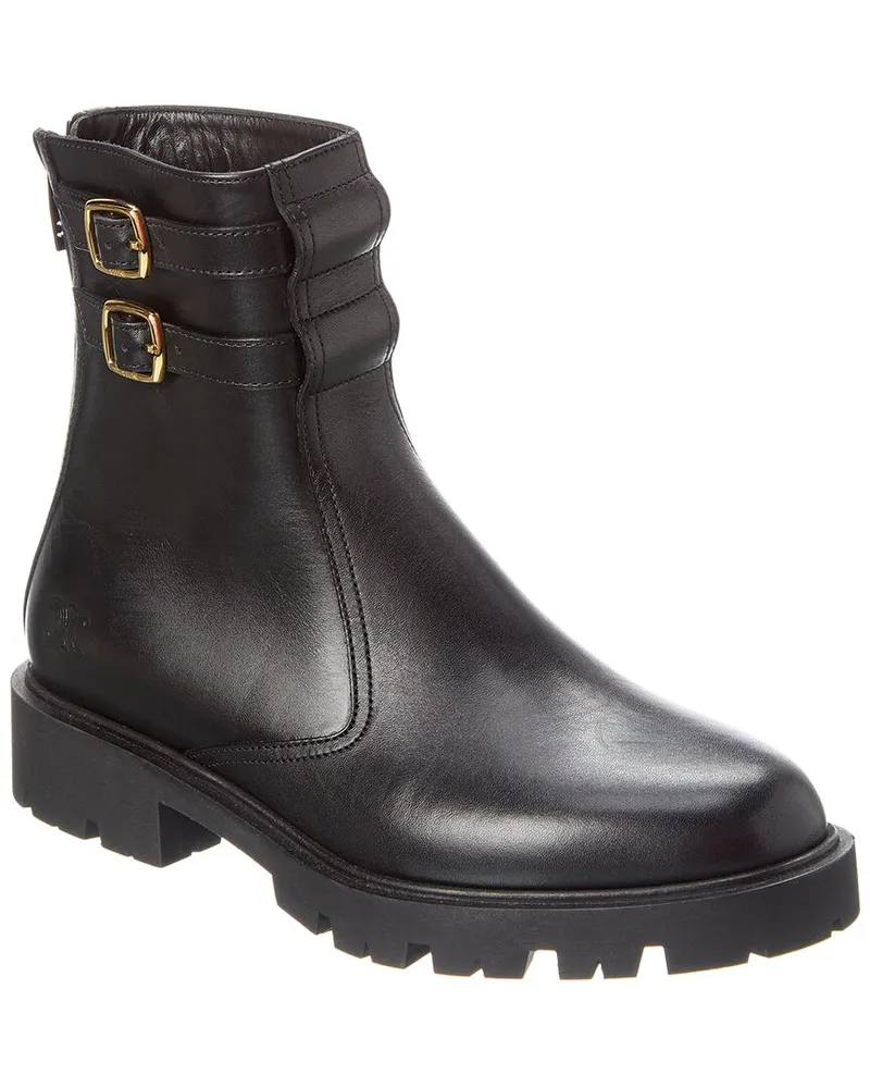 Celine Margaret Double Buckle Leather Boot Black