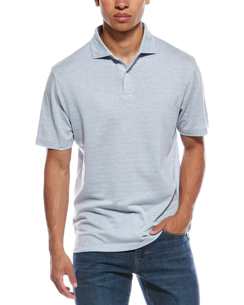 Peter Millar Harris Herringbone Knit Polo Shirt Blue