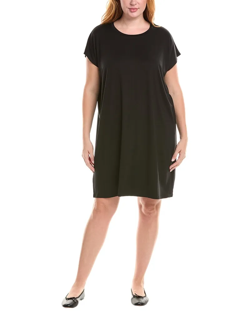 Eileen Fisher Plus Crewneck Short Boxy Mini Dress Black
