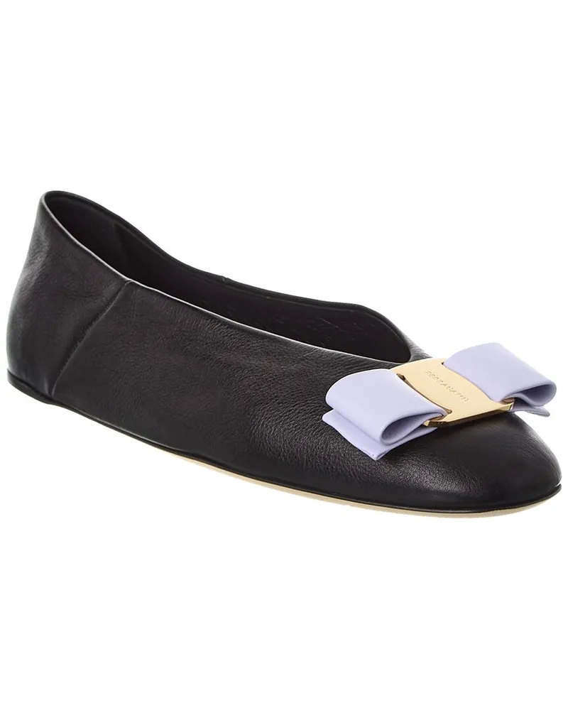 Ferragamo Vara Bow Leather Ballet Flat Black