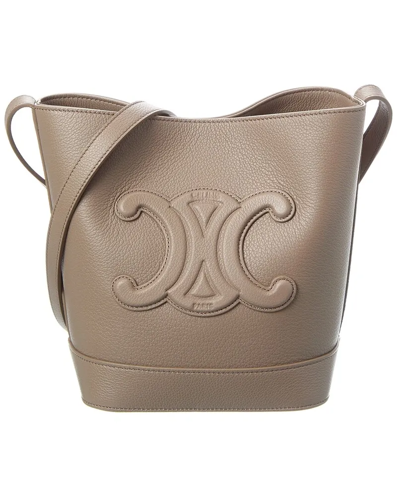 Celine Triomphe Small Leather Bucket Bag Beige