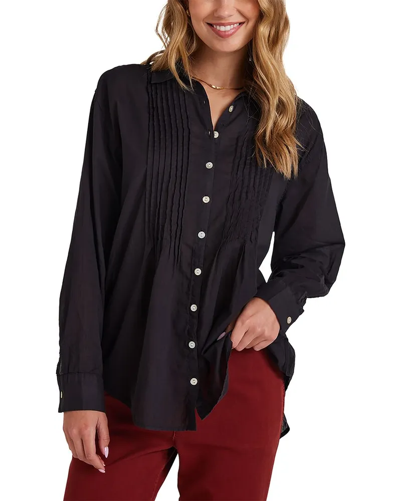 Bella Dahl Pintucked Flowy Button-Up Shirt Black