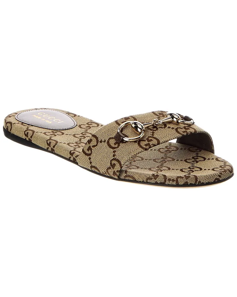 Gucci Horsebit GG Canvas Sandal Brown