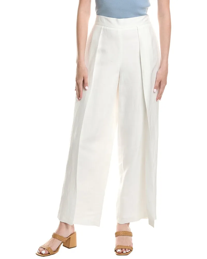 Anne Klein Pleated Linen-Blend Pant White