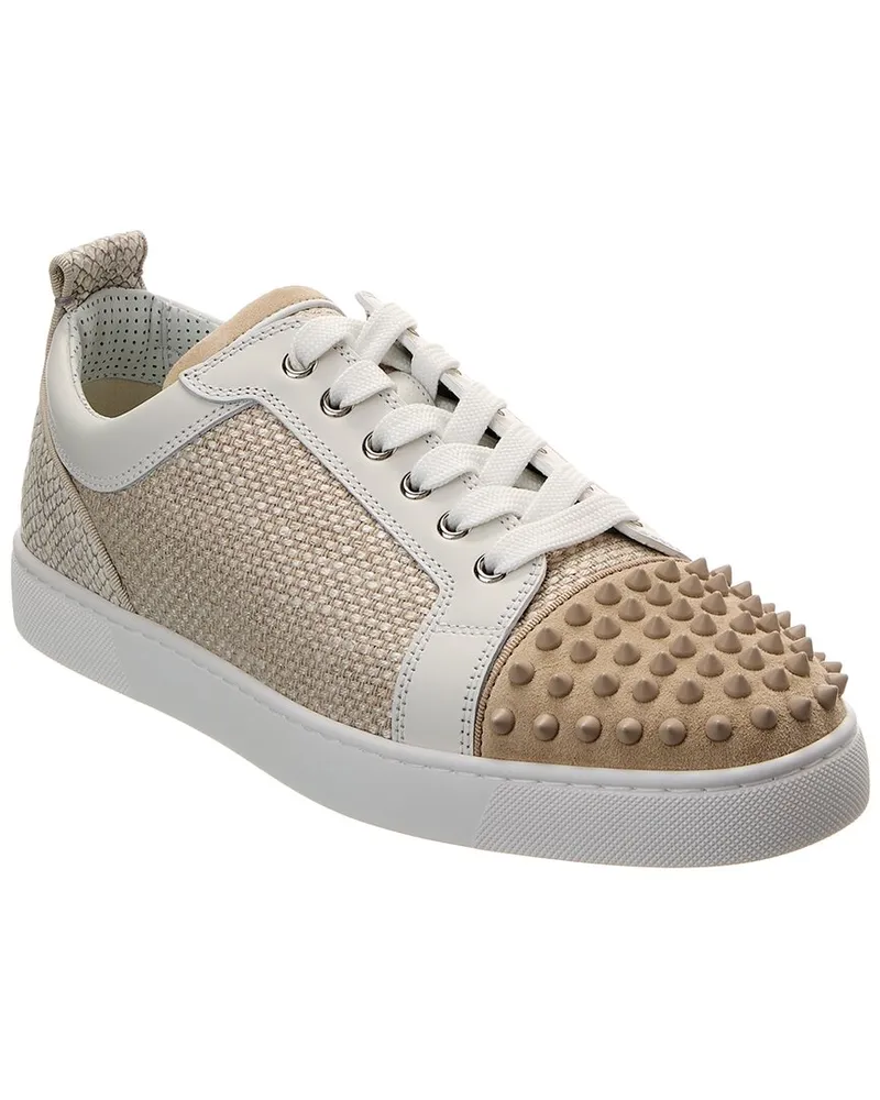 Christian Louboutin Louis Junior Spikes Orlato Linen & Suede Sneaker Beige