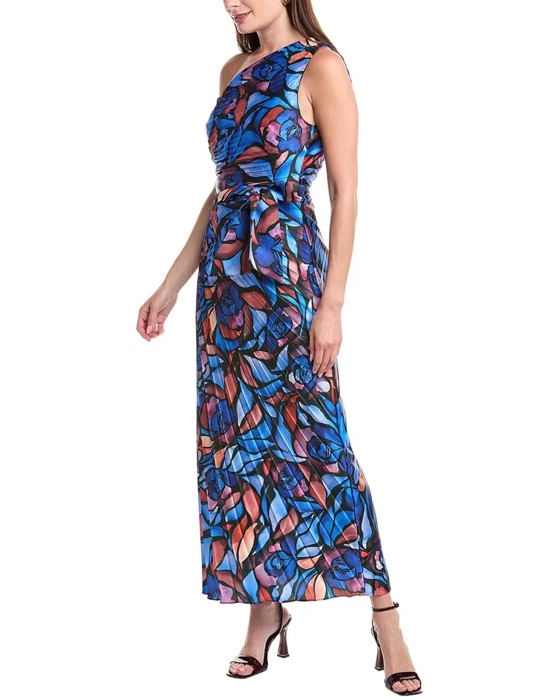 Milly Estelle Satin Plated Midi Dress Blue