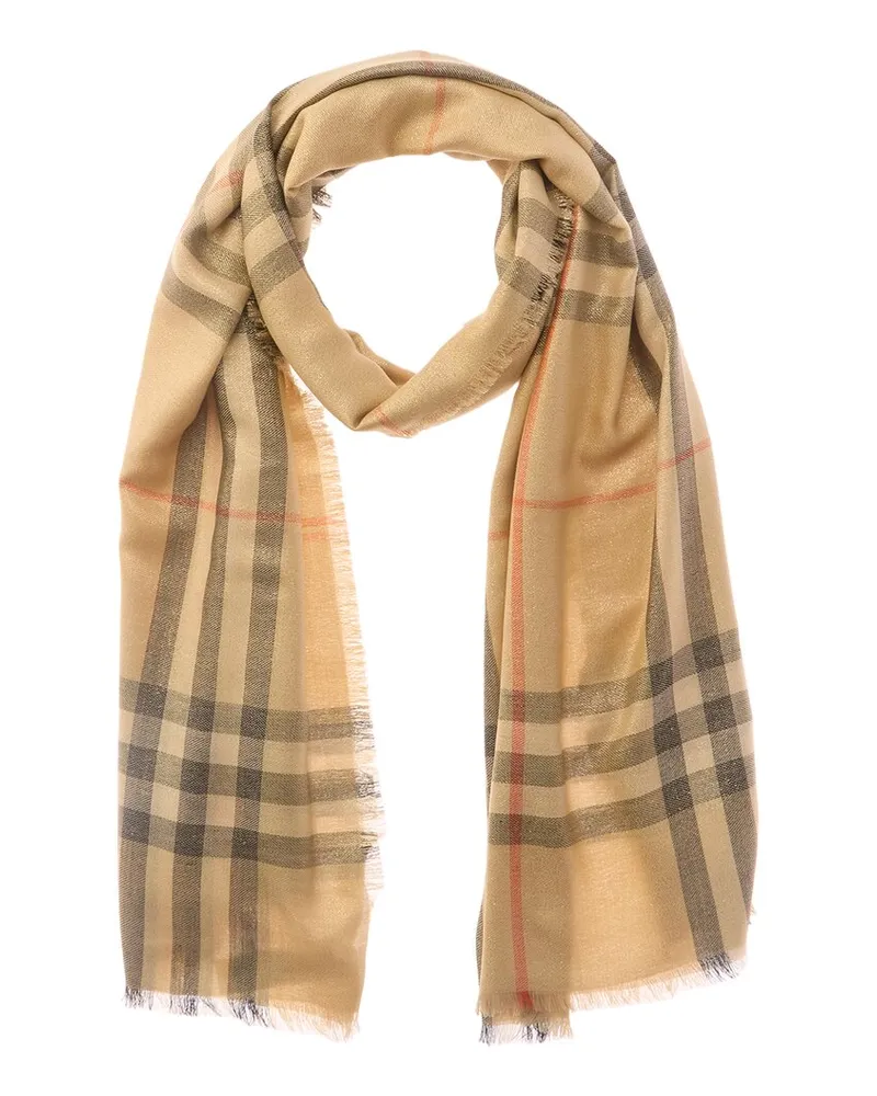 Burberry Metallic Wool & Silk-Blend Scarf Brown