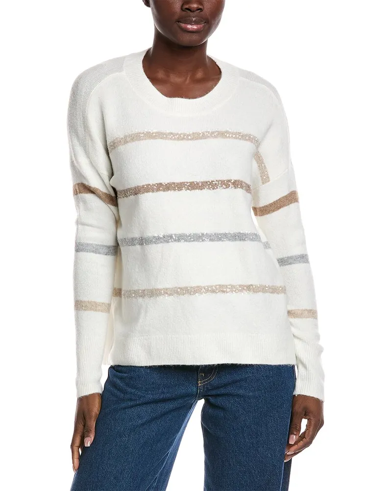 Vince Camuto Sequin Stripe Sweater White
