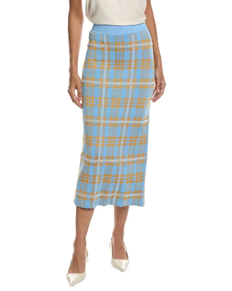 Lela Rose Jacquard Plaid Skirt Blue