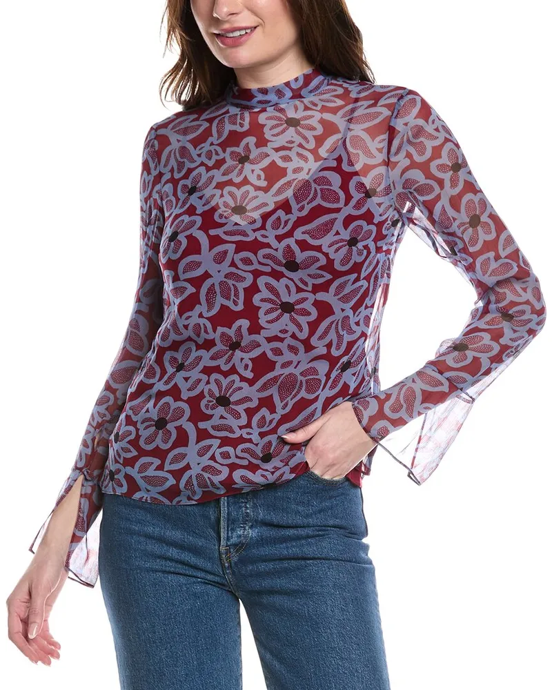 Rebecca Taylor Vera Fleur Mock Neck Blouse Red
