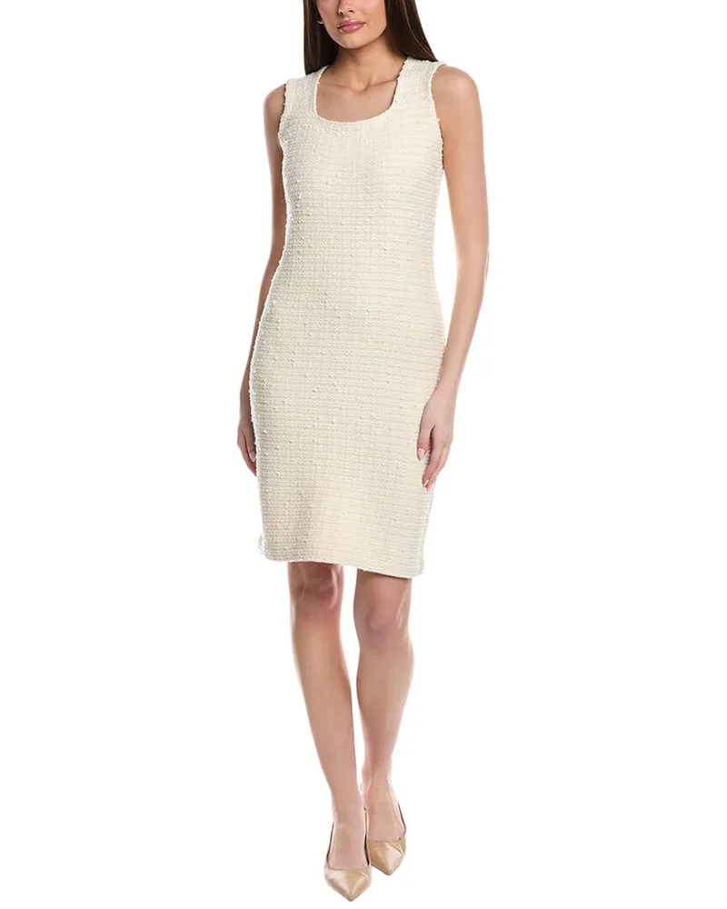ST. JOHN Donna Tweed Knit Sleeveless Wool-Blend Sheath Dress Beige