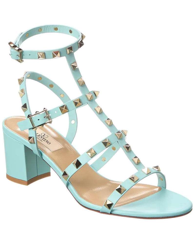 Valentino Garavani Rockstud Caged 60 Leather Ankle Strap Sandal Blue